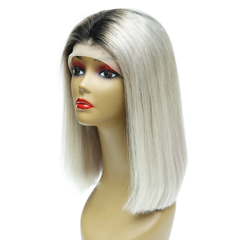 

Morein 12inch two tone 1b grey bob ombre human hair wig