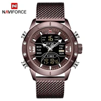 

NAVIFORCE 9153 Men Week Time Display Watches Stainless Steel Mesh Strap Japan Quartz Digital Business Wristwatch