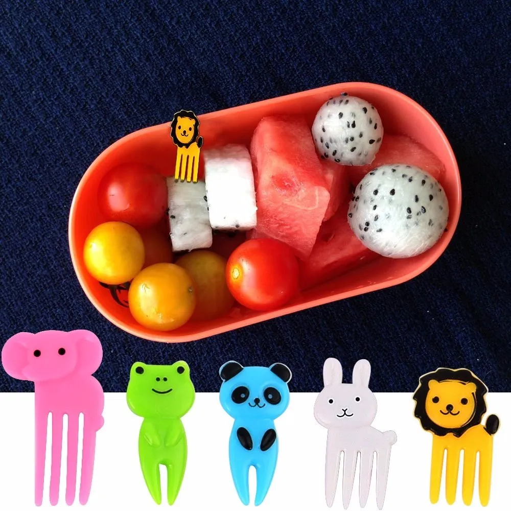10PCS Mini Kids' Animal Food Fruit Picks Forks Lunch Box Accessory Decor Tool