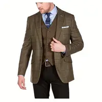 

Brown And Blue Checked Luxury Wool Tweed Blazer Men Fashion New