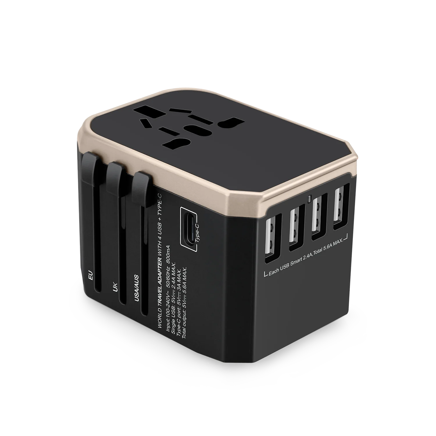 

2019 Travel Power Adapter Plug Socket Universal Wall Charger 4 USB Type-C Worldwide US AUS UK EU Adaptor, Black;white;pantone color