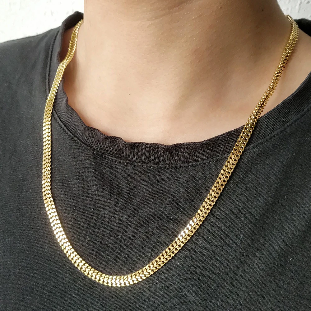 

Man Fashion Jewelry Stainless Steel Gold Color Male Chain 24inch Necklace 5mm Wide With No Charms Wholesale, Golden