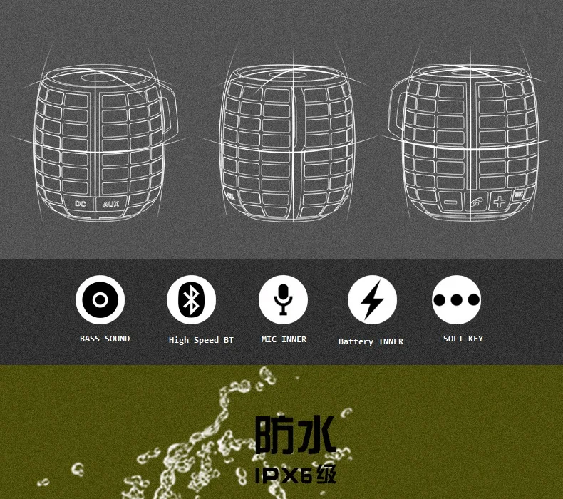 Bluetooth Wireless Portable Mini Waterproof Smart Outdoor Hand Grenade Bomb Speaker