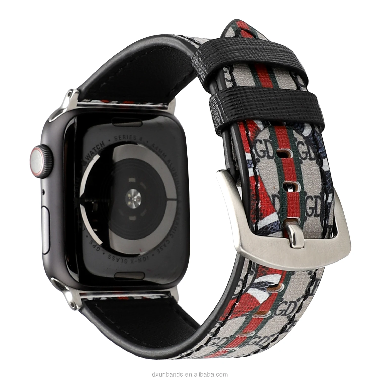 

2019 New Products for Apple Watch Band 44mm 40mm Genuine Leather Kingsnake Pattern Leather Tatoo Strap for iwatch Series 4, Black;khaki