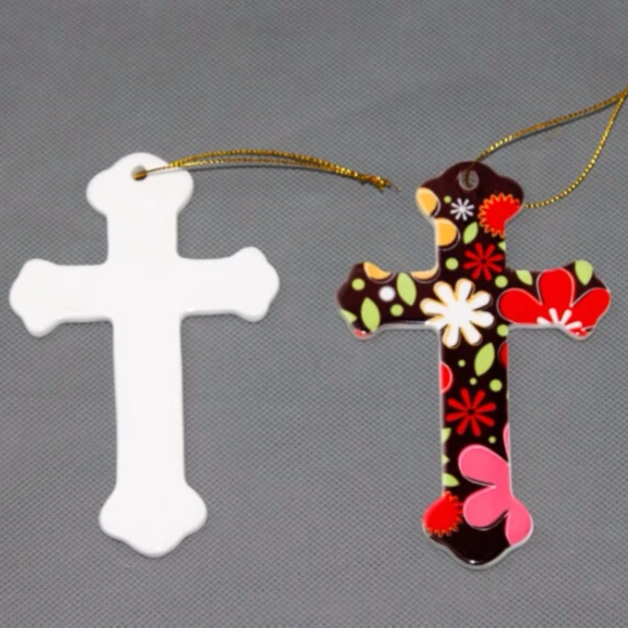 

Colorking Heat transfer printing cross pendent necklace blank ceramic holy cross pendant sublimation holy pendent, White