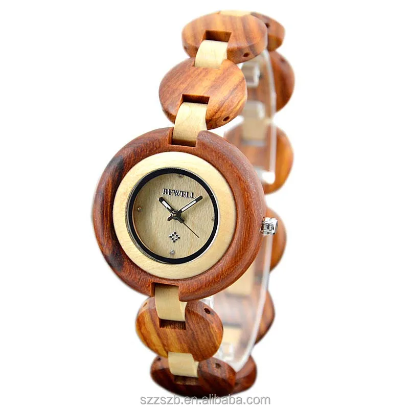 

Bewell Women's Bracelet Watches Handmade red sandal wood watch