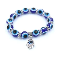 

Turkish Hot Selling 8MM Evil Eye Beads Elastic Rope Jewelry Hamsa Charm Bracelet Unisex