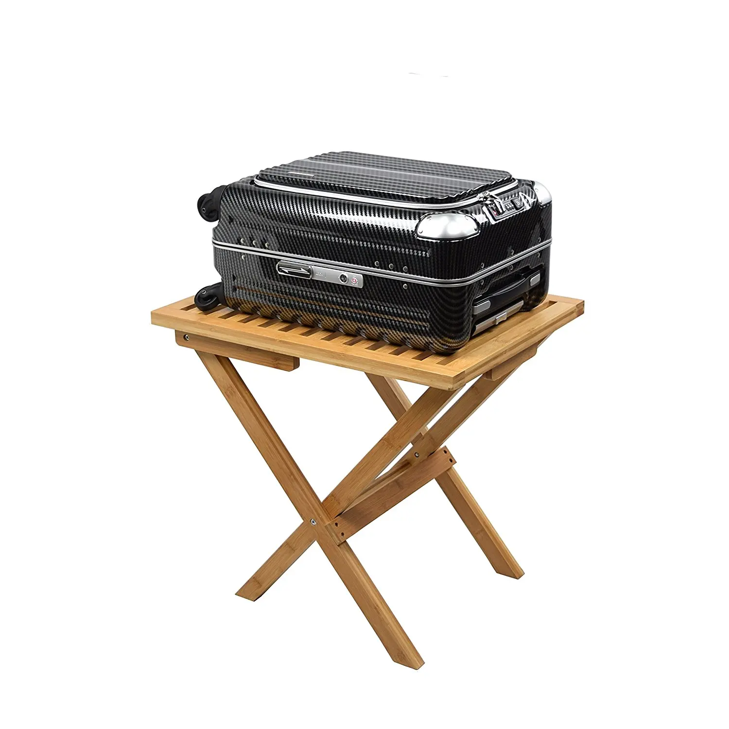 natural bamboo material folding luggage storage standing rack
