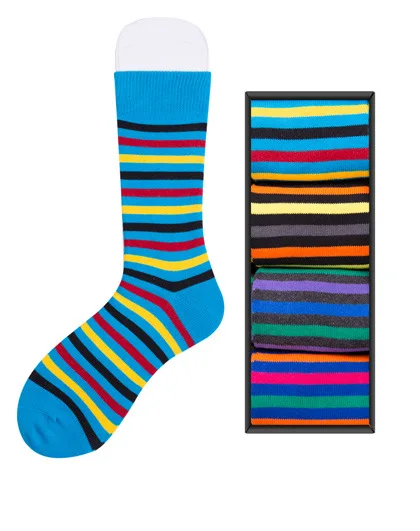 

Combed Cotton Men's Colorful Dress Socks Happy Meias Stripes Patterned Design Premium Quality Crew Socks