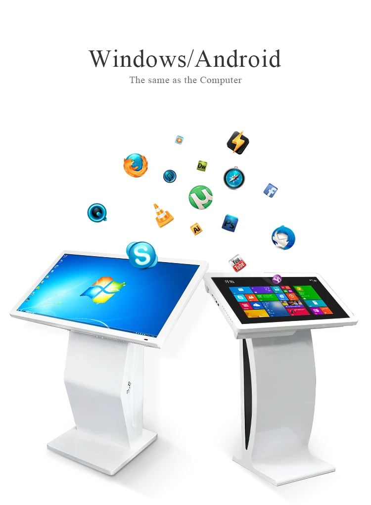 43 55 Inch 1080p Android Multi Floor Standing Touch Screen Kiosk Display Signage Information Monitors