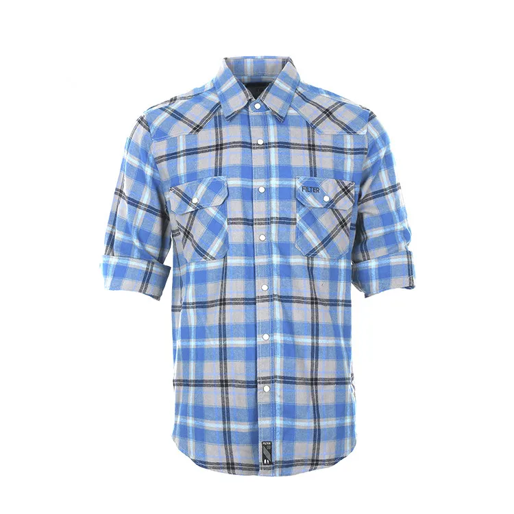 

Custom Made Long Sleeve Woven Blue Plaid Cheap Flannel Shirts