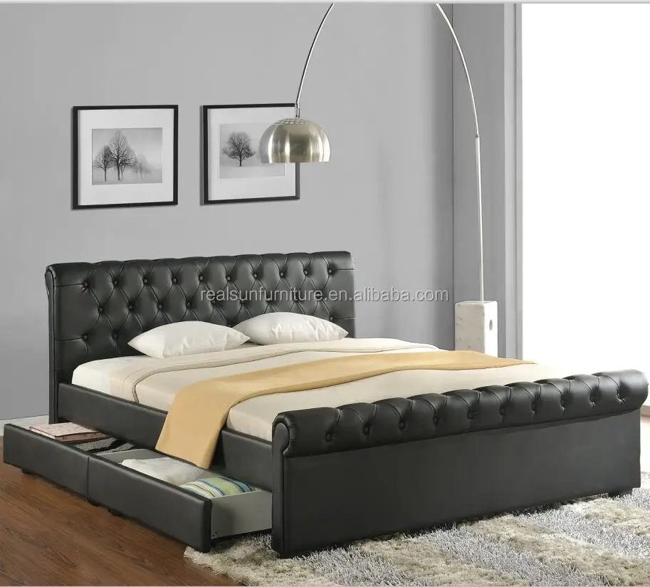New Design Chesterfield Leather Bed With Drawer Buy New Design