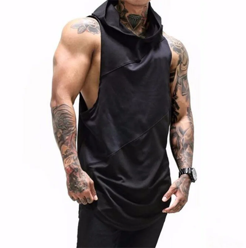 Wholesale Custom Gym Fitness Hooded Men Tank Top