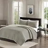 3 piece taupe ivory bayley mini reversible polyester microfiber quilt quilted plain solid washed embroidery bedding set