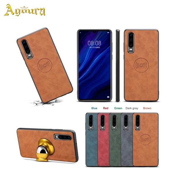 

For Huawei P30 PU leather magnetic adsorption bracket back cover phone case
