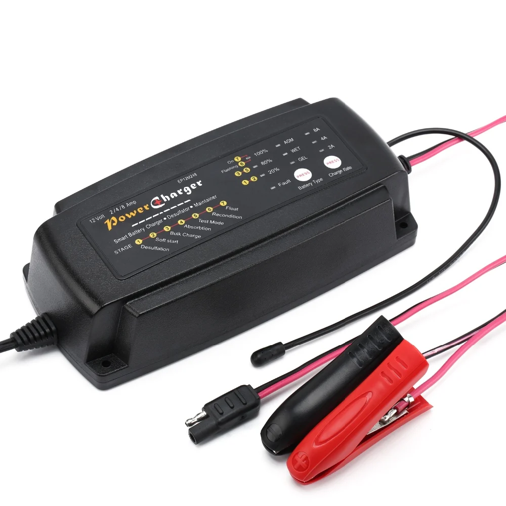 2/4/8 Amp Battery Charger and Maintainer for 12V Motorcycle Car Truck by Dr.Auto Car Battery Charger,Automatic Smart Battery Charger/Desulfator/Maintainer 