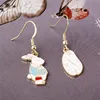 cartoon rabbit hard enamel pendant gold earrings for women