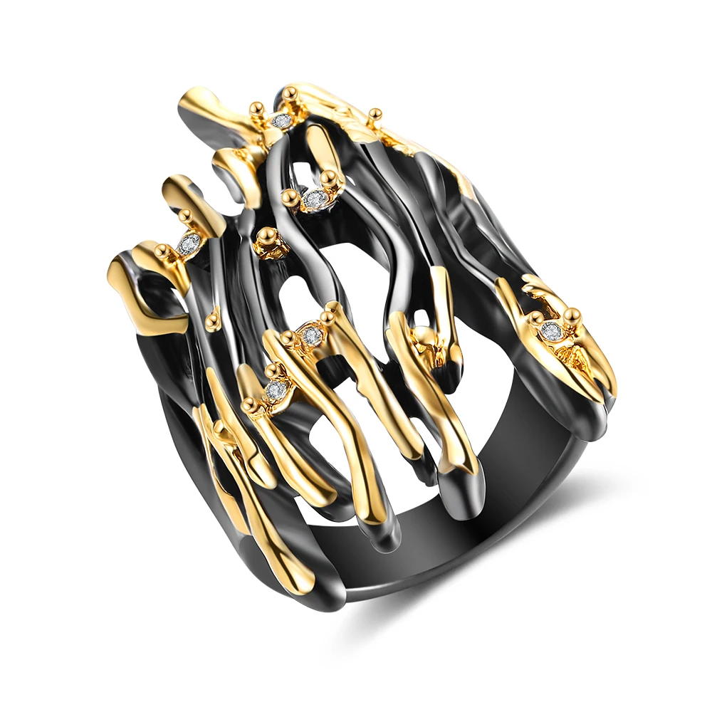 Mytys Latest Women Ring Design Black And Yellow Ring Two Stone Ring Designs R2008
