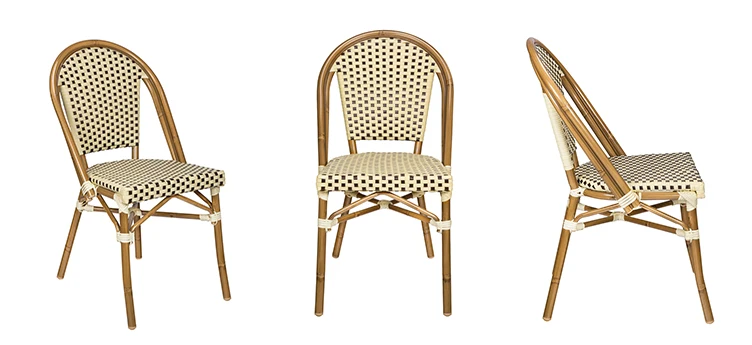 Elegant aluminum bamboo look french cafe rattan bistro chair (E200779SIDE)