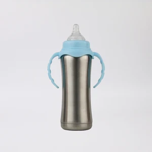 Image of BPA Free Wholesale 230ml stainless steel thermos baby feeding milk water bottle with silicon nipple