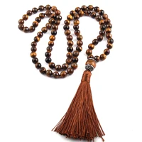 

Fashion Natural Stones Knotted Handmade Paved Stone Tassel Necklace Long Women Necklace
