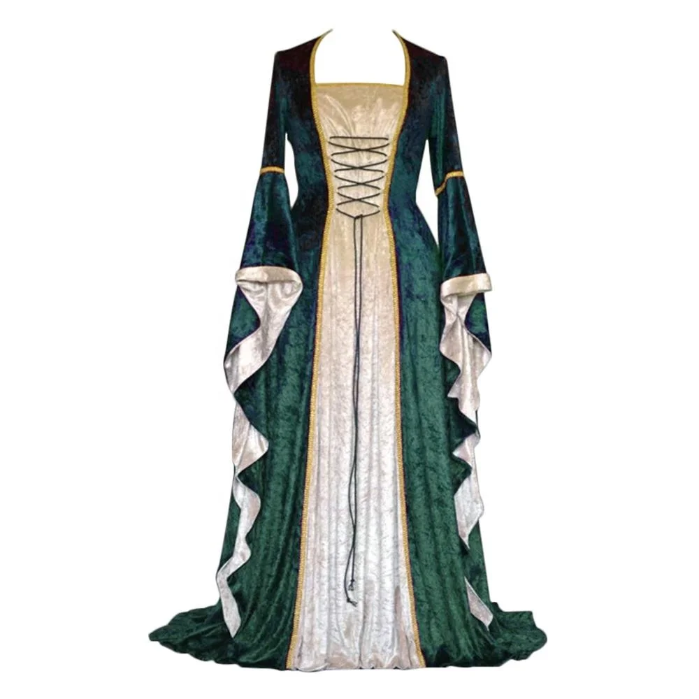 

Low MOQ Women Vintage Medieval Renaissance Gown Halloween Cosplay Costume Retro Long Dress