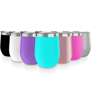 Image of 12 oz wine Double-insulated Stemless Glass, Stainless Steel Tumbler Cup with Lids with ice-crack tumbler travel mug wine cup