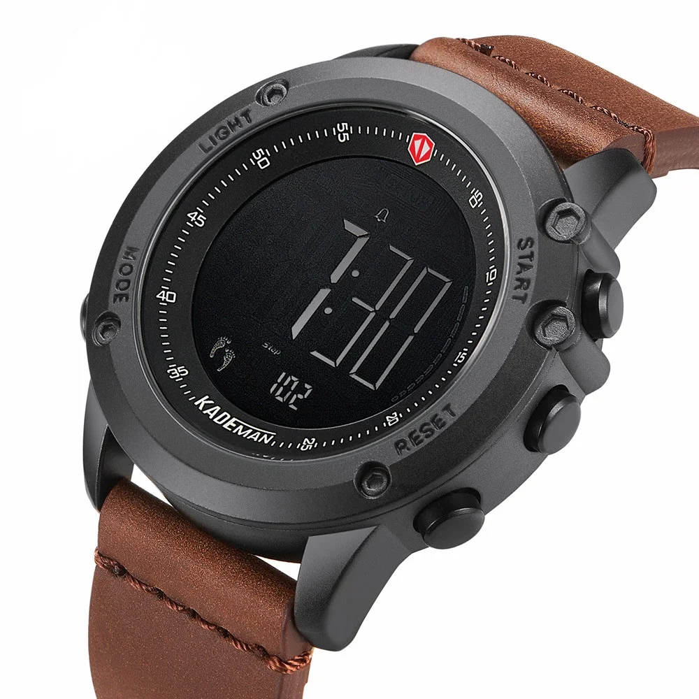 

KADEMAN Military Sports Men's Watch Digital Display Waterproof Step Counter Leather Clock Top Luxury Brand LED Male Wristwatches, 6 colors