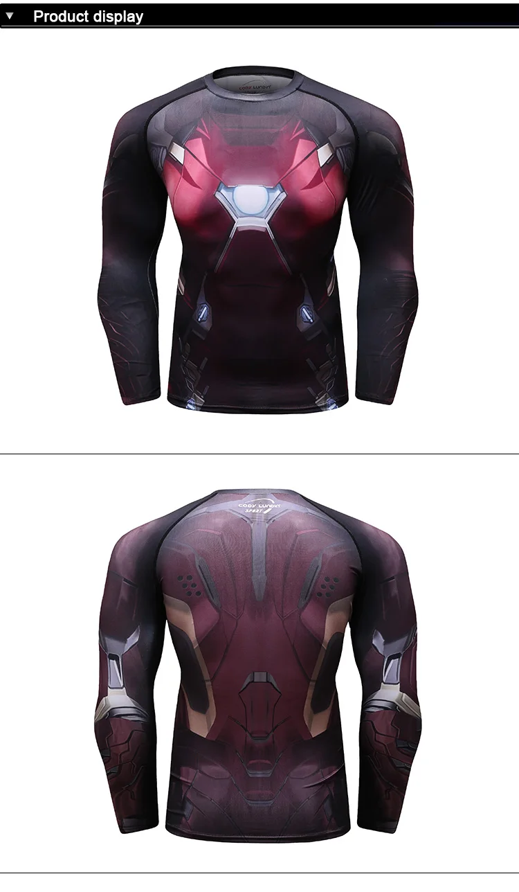 Wholesale Sublimated Superhero Rash Guard Mens 3D Long Sleeve Compression Shirt