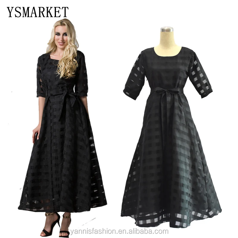 

Summer Plaid Women Dress Plus size Elegant Organza Maxi Long Dress Vestidos De Festa Satin Fashion style A-Line dress E9065, N/a