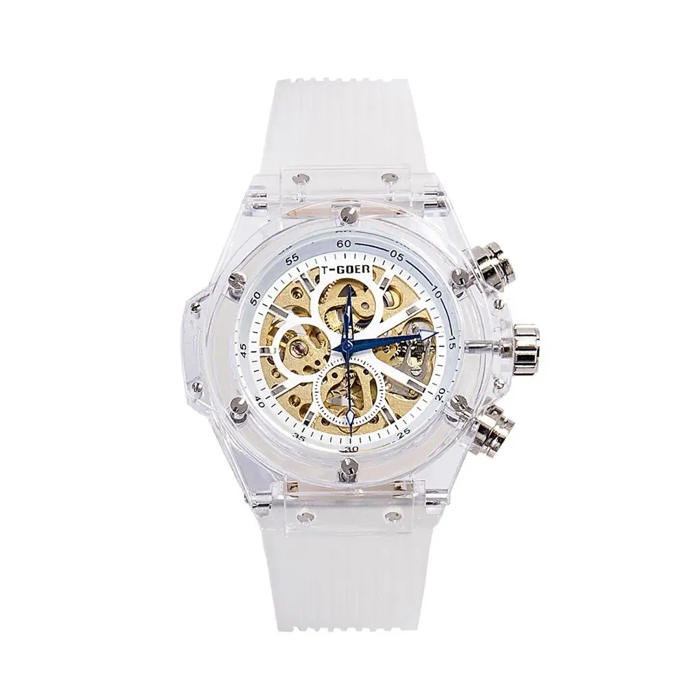 

Luxury sports men and women transparent silicone watch waterproof machinery watches, 5 color