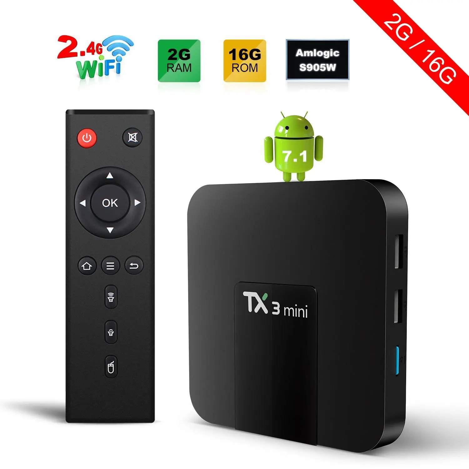 TX3 mini 2GB/16GB Android 7.1 Smart TV BOX S905W Quad Core HD WiFi 4K MediaL2KS 