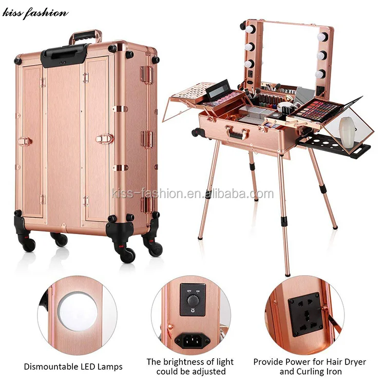 Aluminum Makeup Case With Legs,Mobile Rolling Trolley Makeup Station Studio With Lights Buy