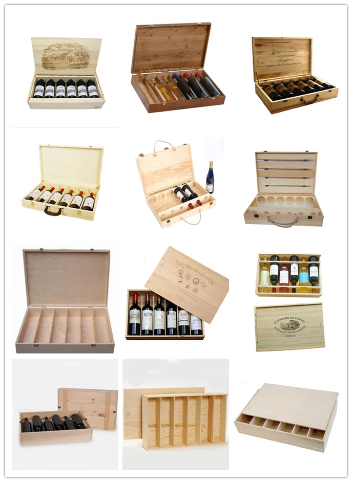 2019 Custom Unfinished 6 Bottles Wine Packing Wooden Craft Boxes with Lid