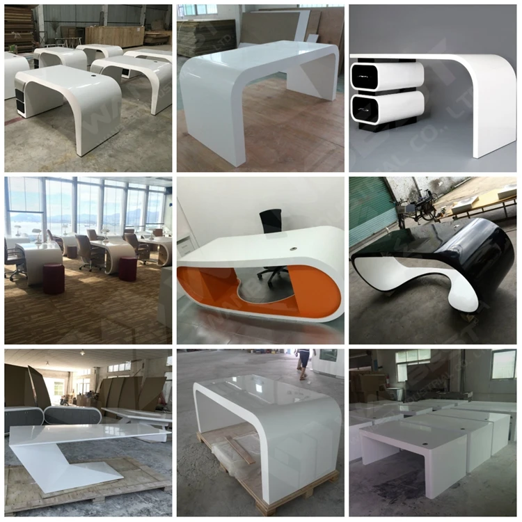 Fancy Acrylic Oval White and Red Office Executive Boss Computer Desk Home Study Table