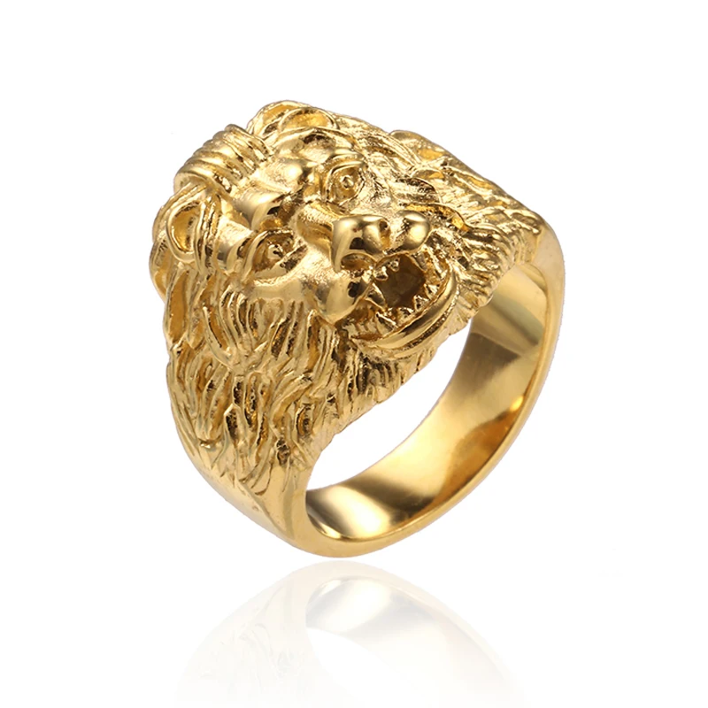 

In Stock Vintage Style Punk Domineering King lion head ring for mens women, As photo