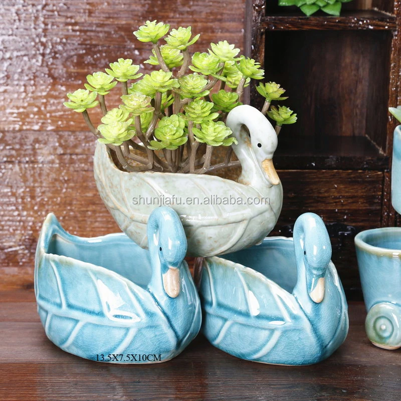 Handpainted Mini Ceramic Duck Flower Pot from Guatemala - Herbaceous Duck