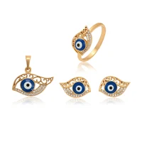 

S-36 xuping copper Islam blue eye Muslim oeil turc fashion 18k gold Allah rings women african turkish accessories jewelry sets