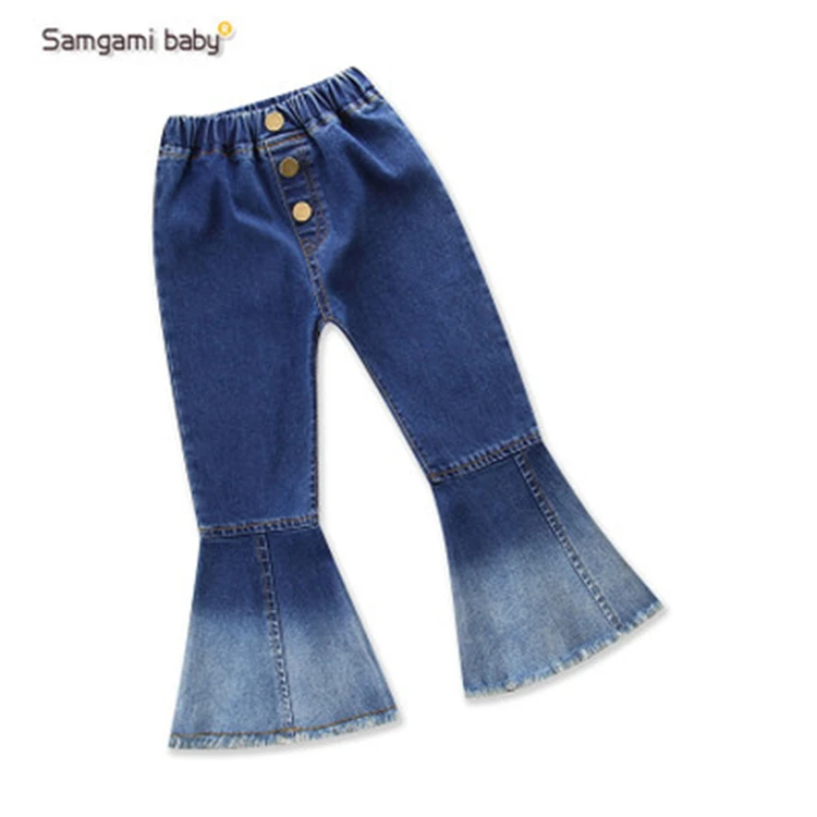 

17839 ins explosion models children's fashion girls retro denim flare pants stitching style, N/a