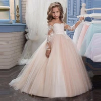 

Boutique Wholesale Kids Gown Girls Wedding Dress Party Baby Long Sleeve Ruffles Tulle Frocks Girls Bridesmaid Dresses