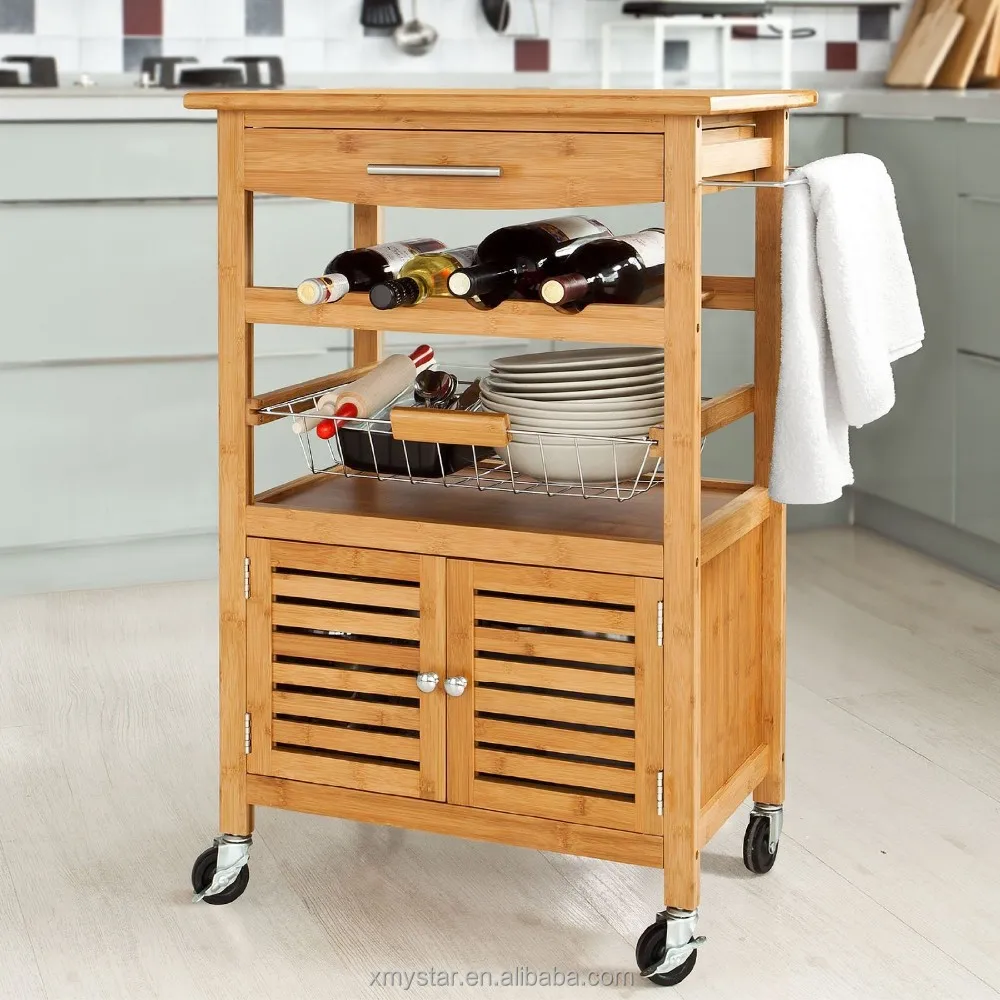 
Perfect bamboo kitchen cart with cabinet,bamboo trolley cart with drawer basket 