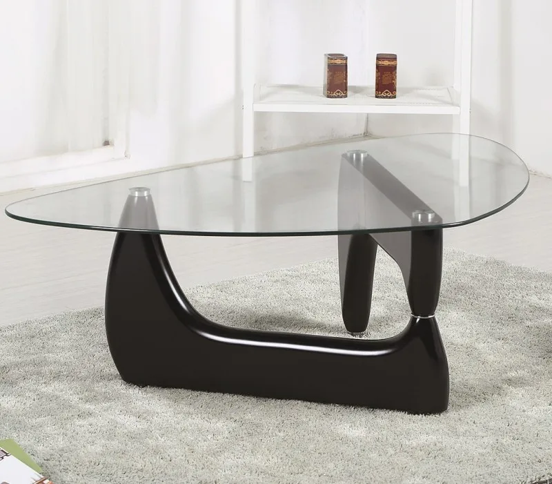 Chinese homemade modern design oval MDF black high gloss painting coffee table tempered glass end table