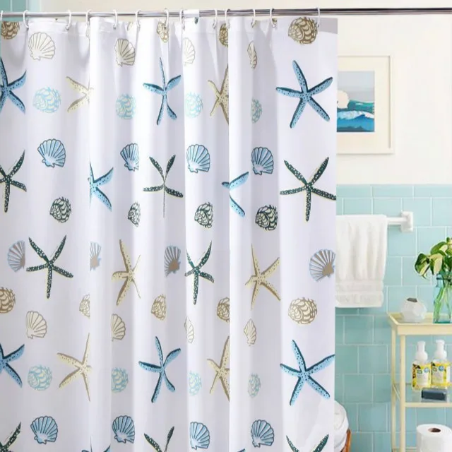 

Hot Sell Clear Sea Shell PEVA Bathroom Waterproof Mildew proof Transparent Custom shower curtain, Blue