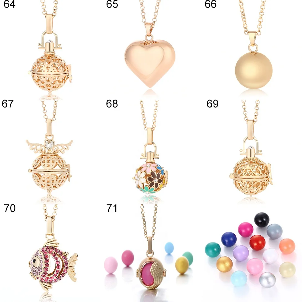 

Mix color Wholesale copper plating gold 20.5mm pendant Bell ball cage angel bola necklace jewelry women gift