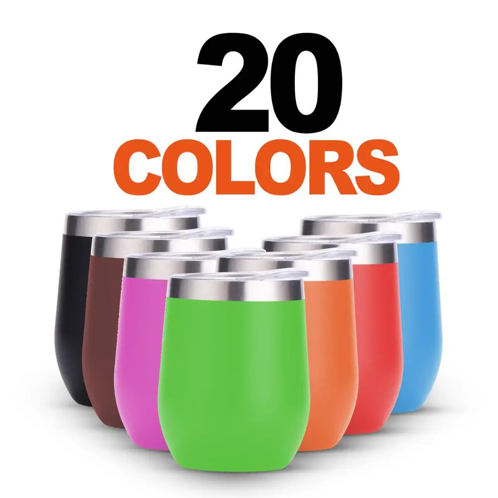 

10oz double wall insulated stemmless wine sippy cup powder coated stainless steel metal travel wine cup custom logo with lid