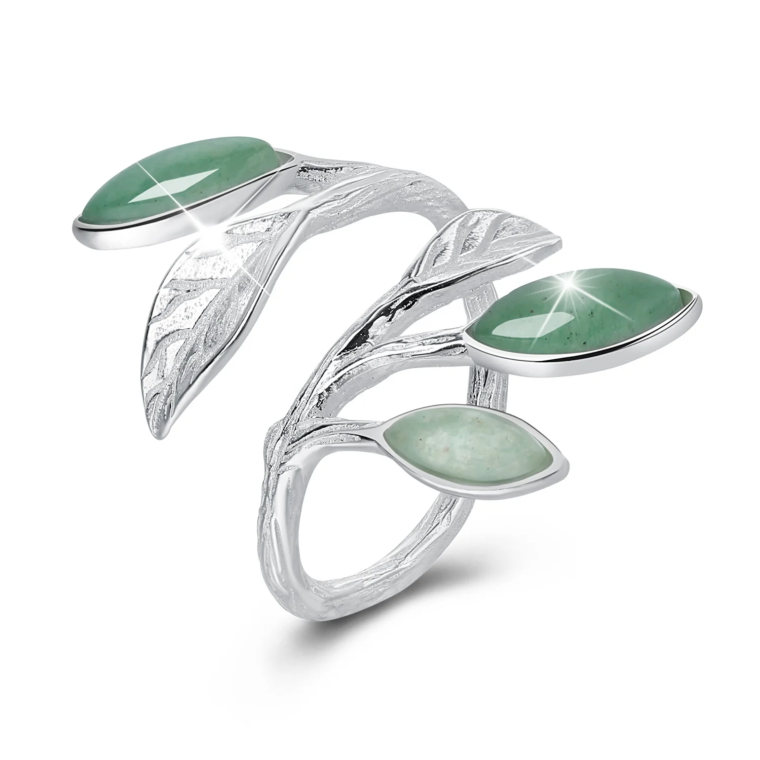 

Fashion design leaf silver ring aventurine ring for women, As photo / customized