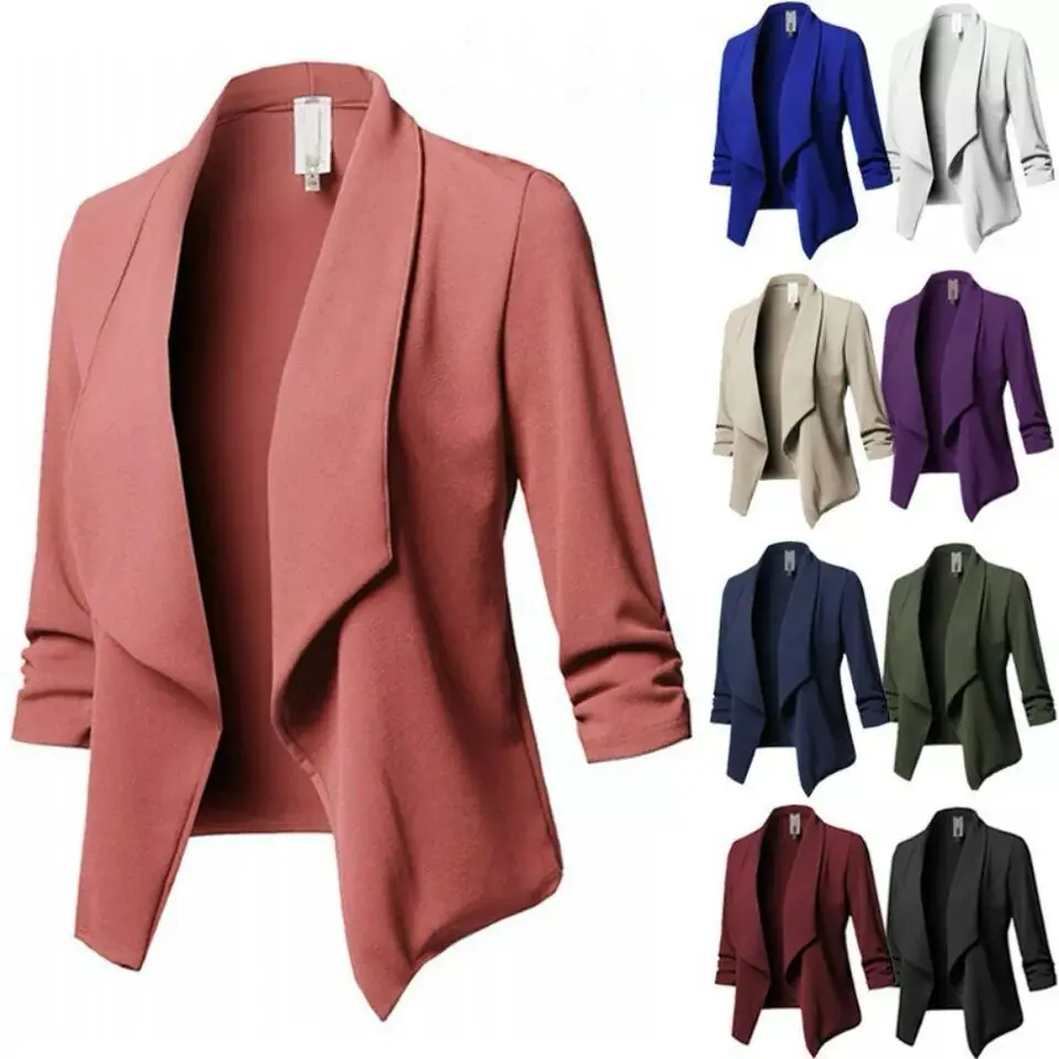 

10 colors S-5XL Plus Size Women Clothing Tops Coat Cardigan Slim Long Sleeve Pleated Solid Color Wild Small Suit Jacket