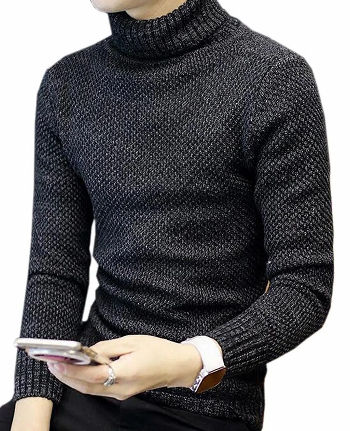Hokny TD Mens Winter Turtleneck Sweater Solid Slim Fit Knitted Pullover Sweaters