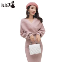 

2019 Fashion Women Knitting Cardigan Sweater Suit Two Pieces Women Dress Pullover Knitwear