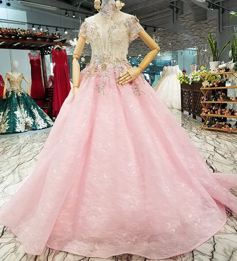 

LS014410 Jancember latest elegant off shoulder evening dresses pink lace appliques party dresses with shoulder chain